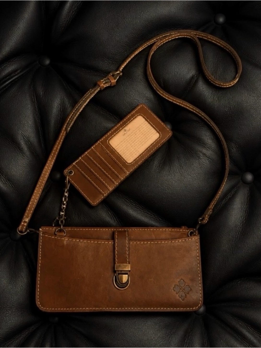 Patricia Nash Cognac Leather Crossbody &  Detachable Wallet